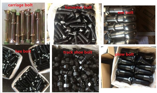 all kinds of bolts, such as plow bolt, track shoe bolt, eye bolt ,carriage bolt, U bolt, hex bolt, wheel studs bolt